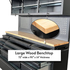 72 inch Rolling Tool Chest with Power Strip, Workbench, Upper Cabinets & Pegboard