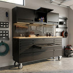 72 inch Rolling Tool Chest with Power Strip, Workbench, Upper Cabinets & Pegboard