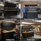 72 inch Rolling Tool Chest with Power Strip, Workbench, Upper Cabinets & Pegboard