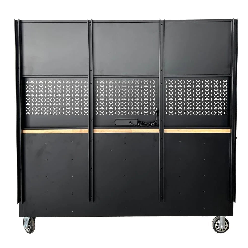 72 inch Rolling Tool Chest with Power Strip, Workbench, Upper Cabinets & Pegboard