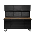 72 inch Rolling Tool Chest with Power Strip, Workbench, Upper Cabinets & Pegboard