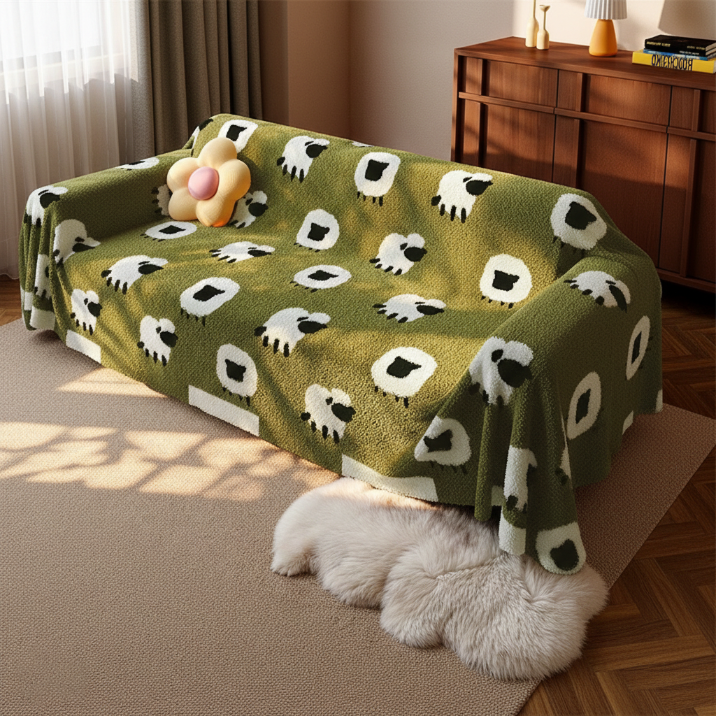 Cat Proof Fleece Sheep XL Couch Cover & Sleeper Slipcover for Scratch Protection
