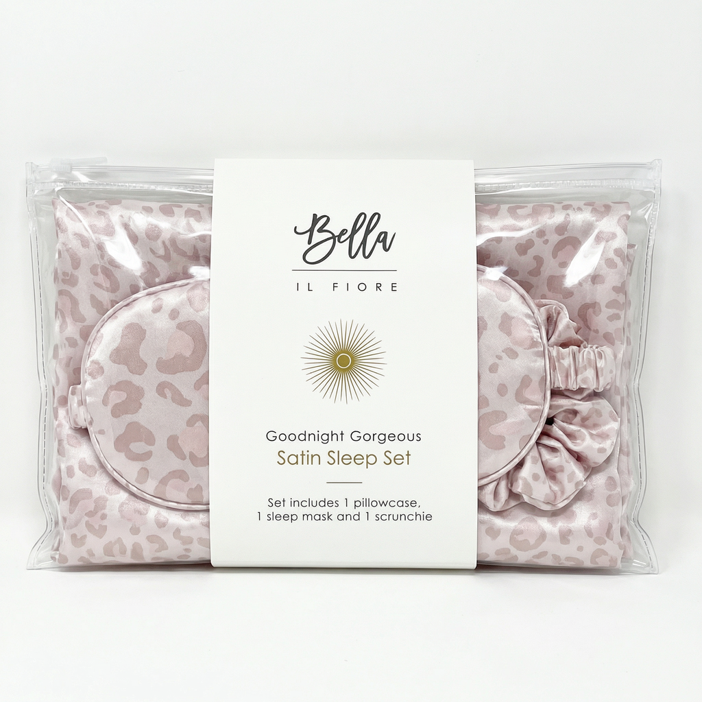 Leopard Goodnight Gorgeous Satin Sleep Set [Includes Pillowcase, Sleep Mask + Scrunchie]