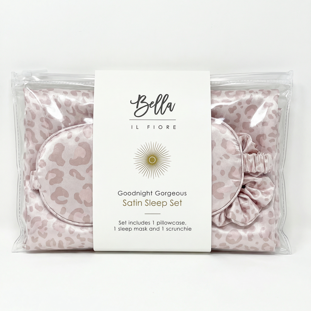 Leopard Goodnight Gorgeous Satin Sleep Set [Includes Pillowcase, Sleep Mask + Scrunchie]
