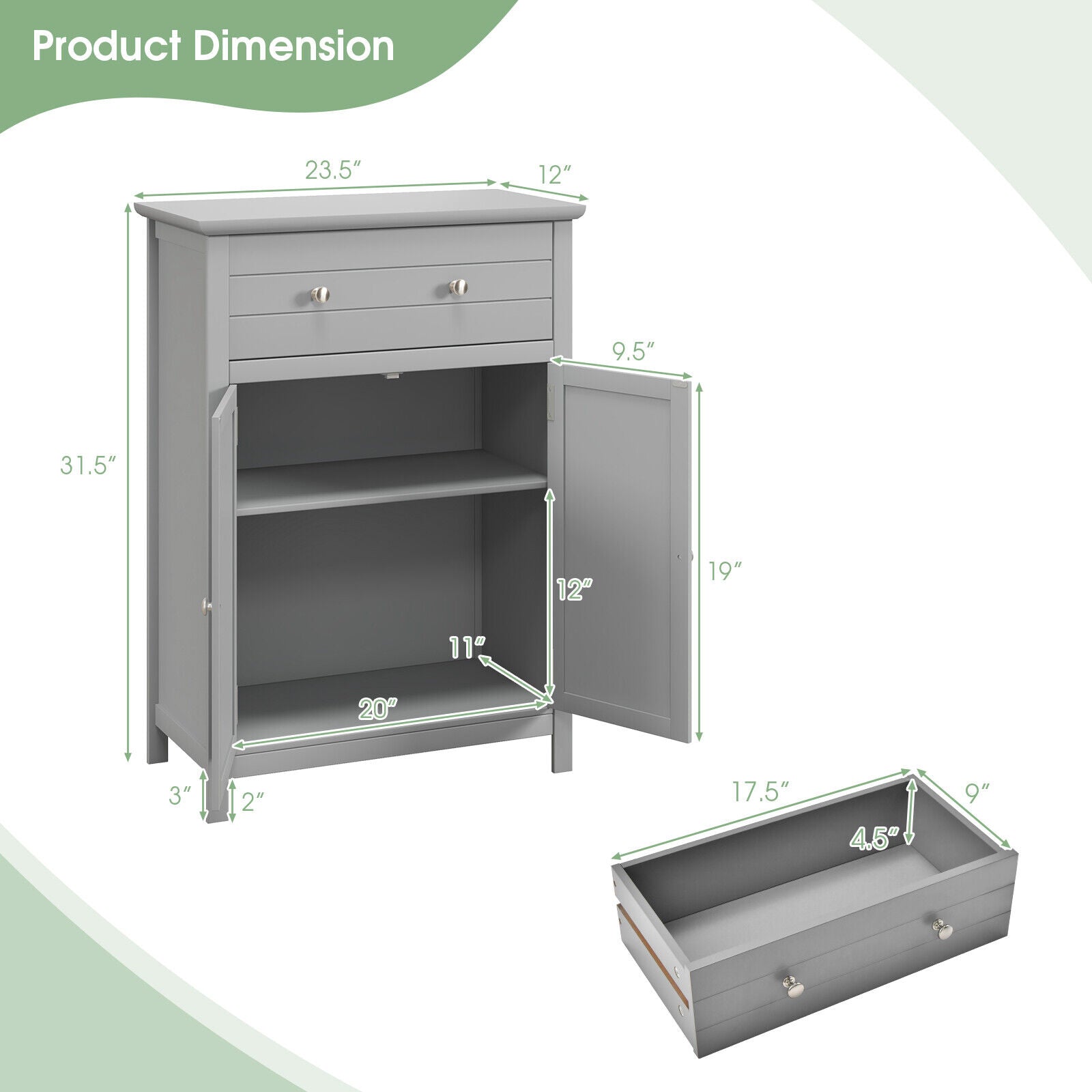 Free Standing Bathroom Storage Cabinet with Large Drawer, Bathroom Entry Bedroom Office