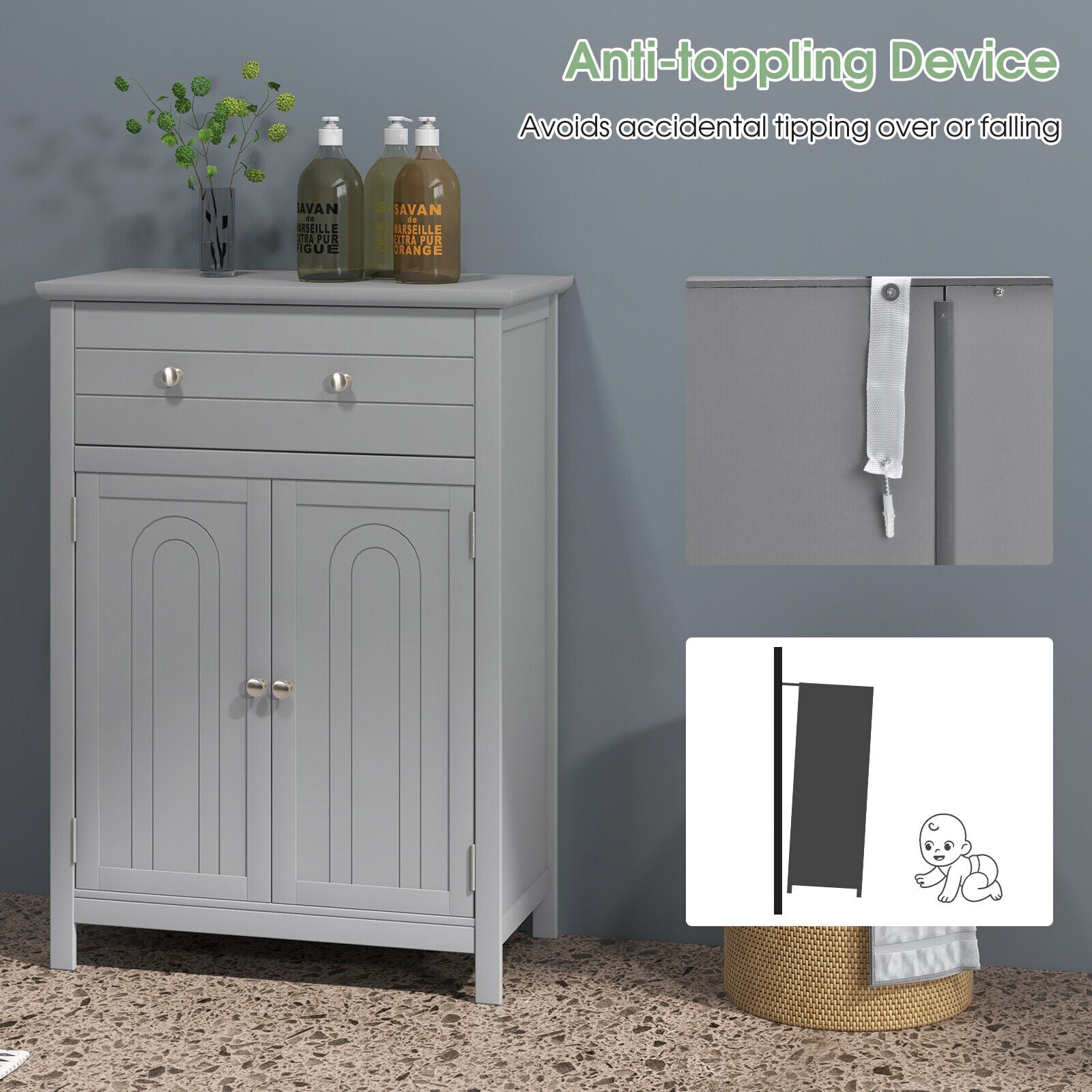 Free Standing Bathroom Storage Cabinet with Large Drawer, Bathroom Entry Bedroom Office