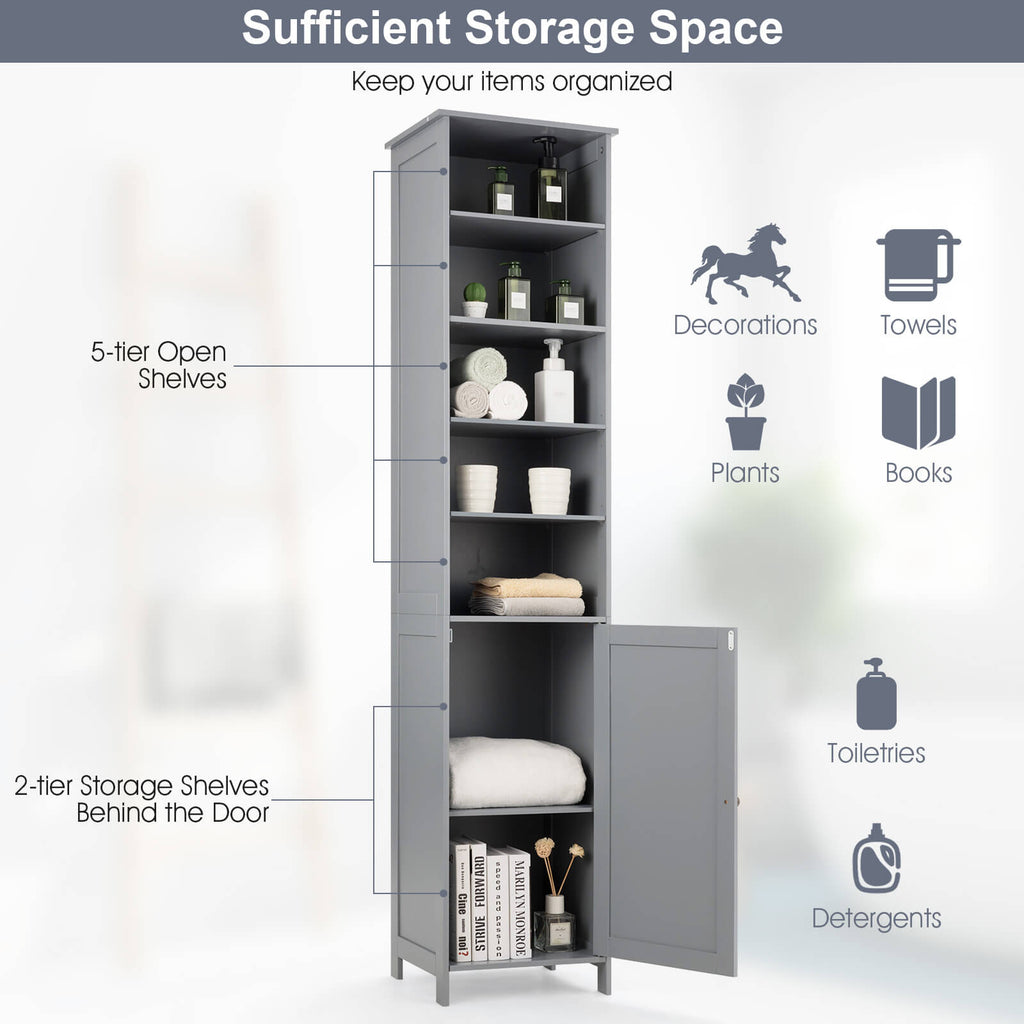 Free Standing 72 Inches Tall Floor Bathroom Storage Cabinet Bedroom Office Entry