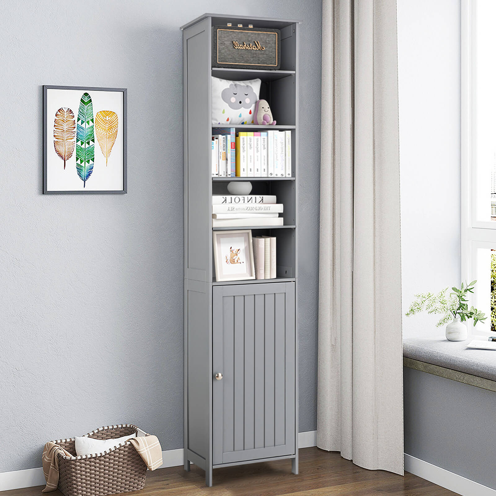Free Standing 72 Inches Tall Floor Bathroom Storage Cabinet Bedroom Office Entry