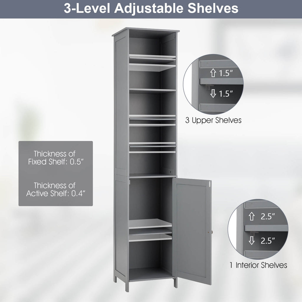 Free Standing 72 Inches Tall Floor Bathroom Storage Cabinet Bedroom Office Entry