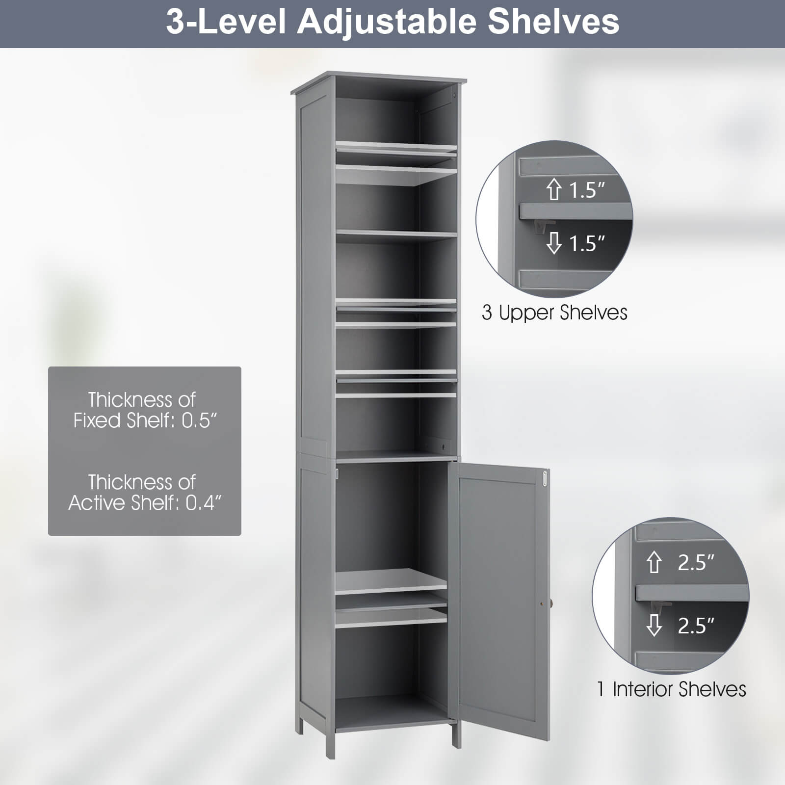 Free Standing 72 Inches Tall Floor Bathroom Storage Cabinet Bedroom Office Entry