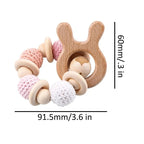 Wooden Teether Hedgehog Crochet Beads Wood Crafts Ring Engraved Bead Baby Teether Wooden Toys For Kids Rattle