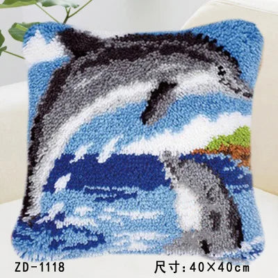 Cute Animal Series Latch Hook Pillow Kits DIY Segment Embroidery Materials Package Coarse Wool Pillow Cross Stitch knooppakket