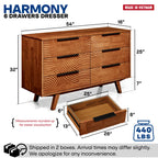 Harmony Solid Wood Dresser with 6 Drawers