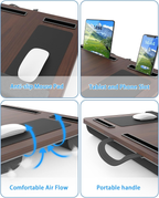 HETTHI Laptop Lap Desk, Portable Large Laptop Desk for Bed, up to 17 in Lap Table with Wrist Rest, Mouse Pad, Tablet Phone Slot, Portable Handle, Lap Tray with Cushion (Dark Brown)