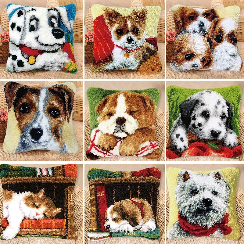 Animal Series Latch Hook Hand Knitted Embroidered Pillow Unfinished Embroidery Material Latch Hook Rug Kits Beginner DIY Supply