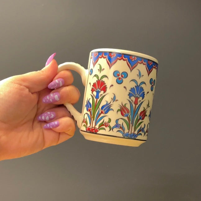 Set of 4 Handmade Turkish Ceramic Botanical Mugs - 9 Styles Available