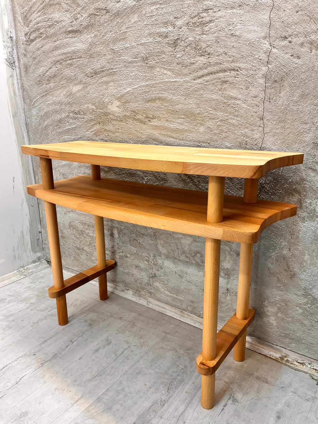 Console Table with Mirror Set, Solid Beech Wood Entryway Furniture, Scandinavian Minimalist Vanity