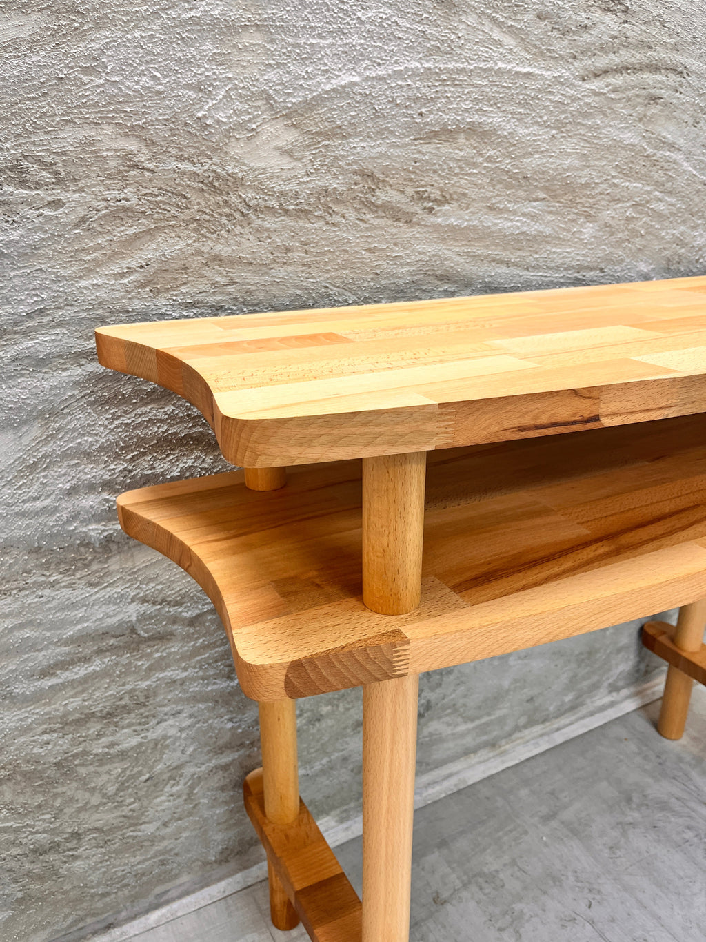Console Table with Mirror Set, Solid Beech Wood Entryway Furniture, Scandinavian Minimalist Vanity