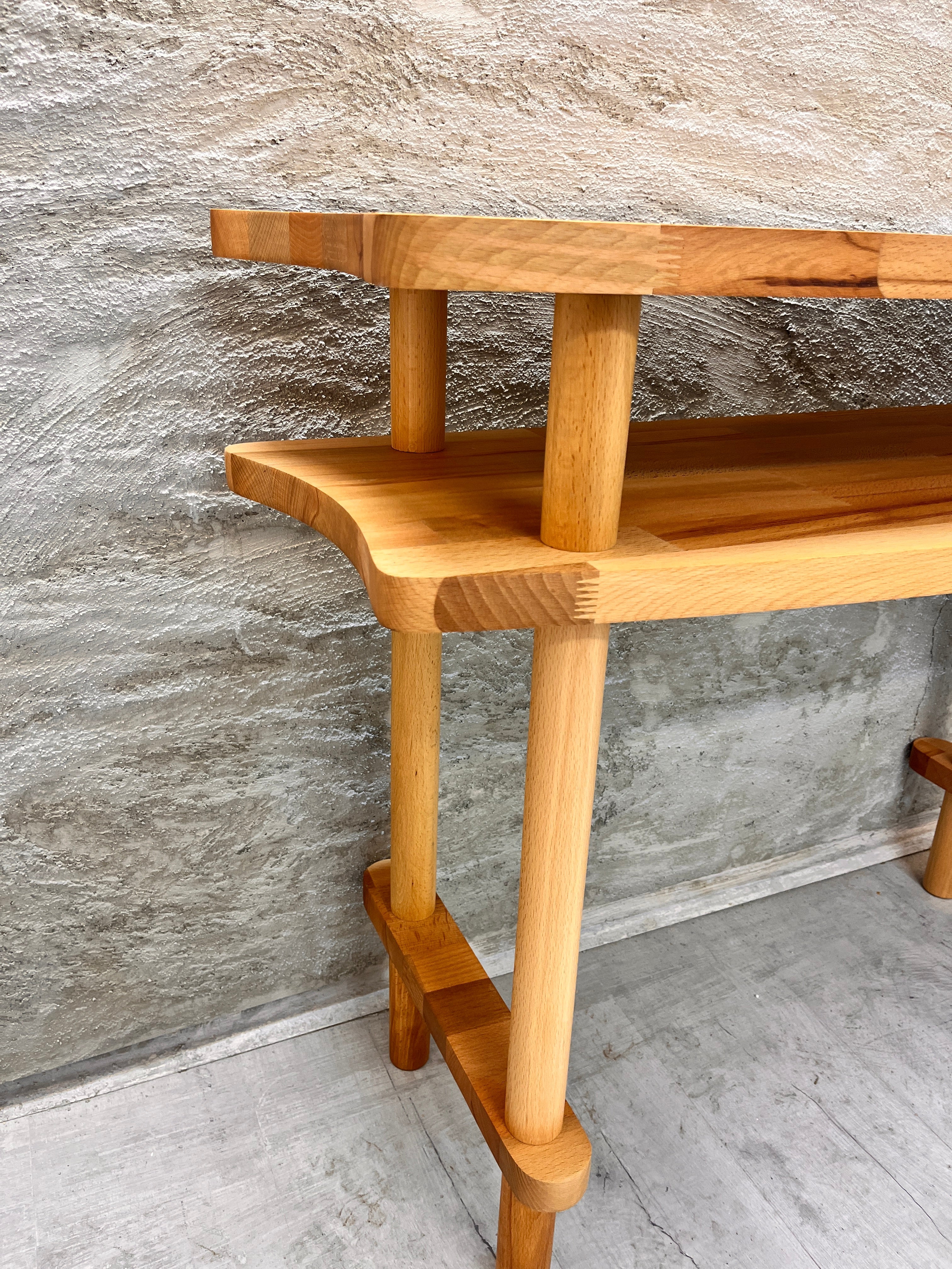 Console Table with Mirror Set, Solid Beech Wood Entryway Furniture, Scandinavian Minimalist Vanity