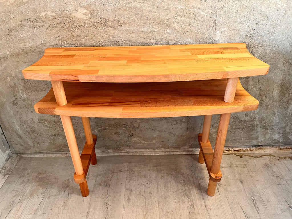 Console Table with Mirror Set, Solid Beech Wood Entryway Furniture, Scandinavian Minimalist Vanity