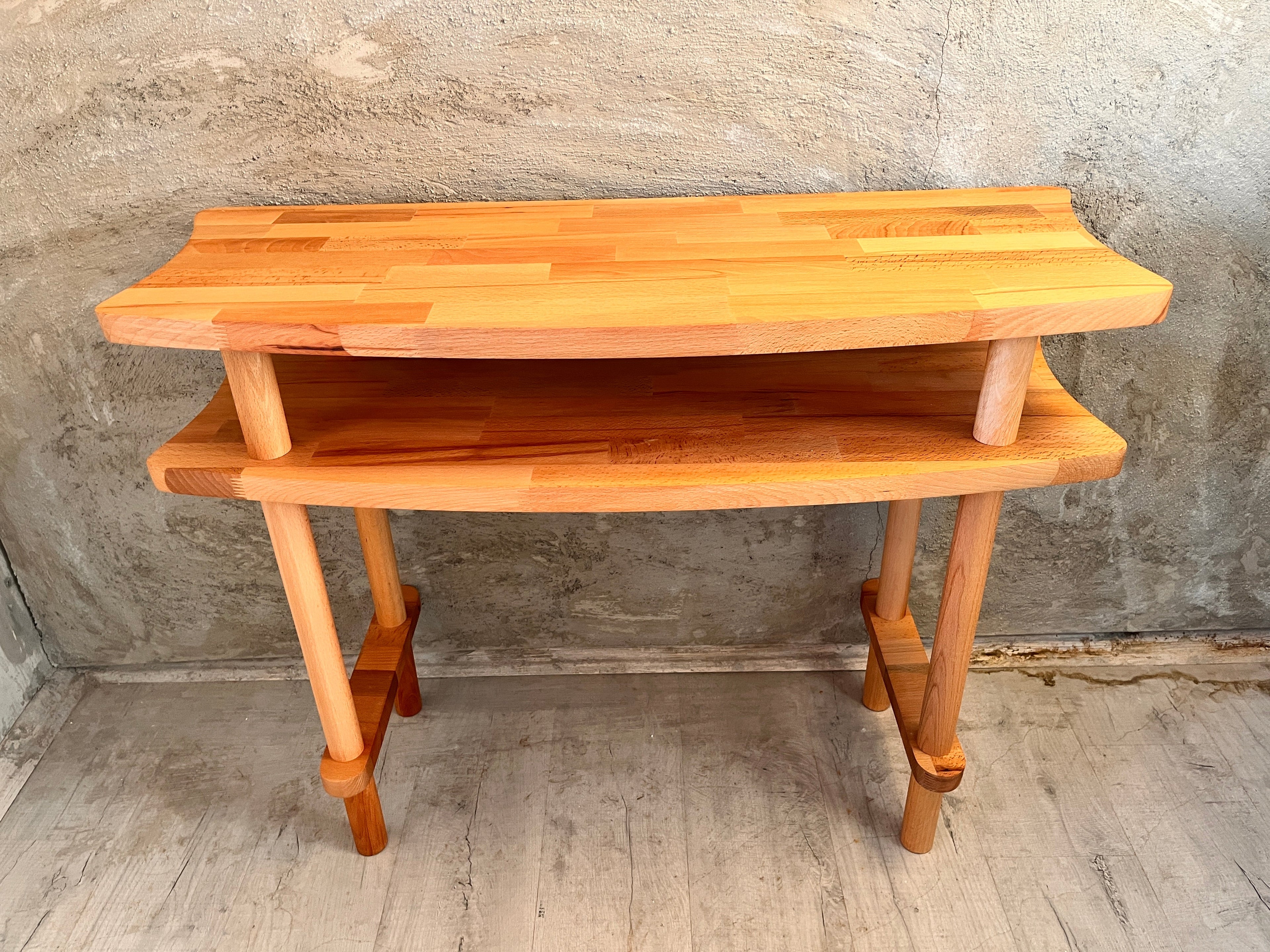 Console Table with Mirror Set, Solid Beech Wood Entryway Furniture, Scandinavian Minimalist Vanity