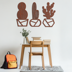 Geometric Cactus Set Metal Wall Art – Modern Black Steel Succulent Decor for Home and Office- KAF518