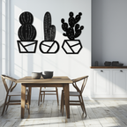 Geometric Cactus Set Metal Wall Art – Modern Black Steel Succulent Decor for Home and Office- KAF518