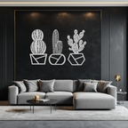 Geometric Cactus Set Metal Wall Art – Modern Black Steel Succulent Decor for Home and Office- KAF518