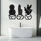 Geometric Cactus Set Metal Wall Art – Modern Black Steel Succulent Decor for Home and Office- KAF518