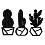Geometric Cactus Set Metal Wall Art – Modern Black Steel Succulent Decor for Home and Office- KAF518