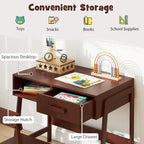 Kids Desk and Chair Set with Storage Drawer and Hutch