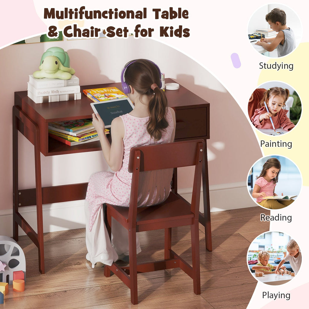 Kids Desk and Chair Set with Storage Drawer and Hutch