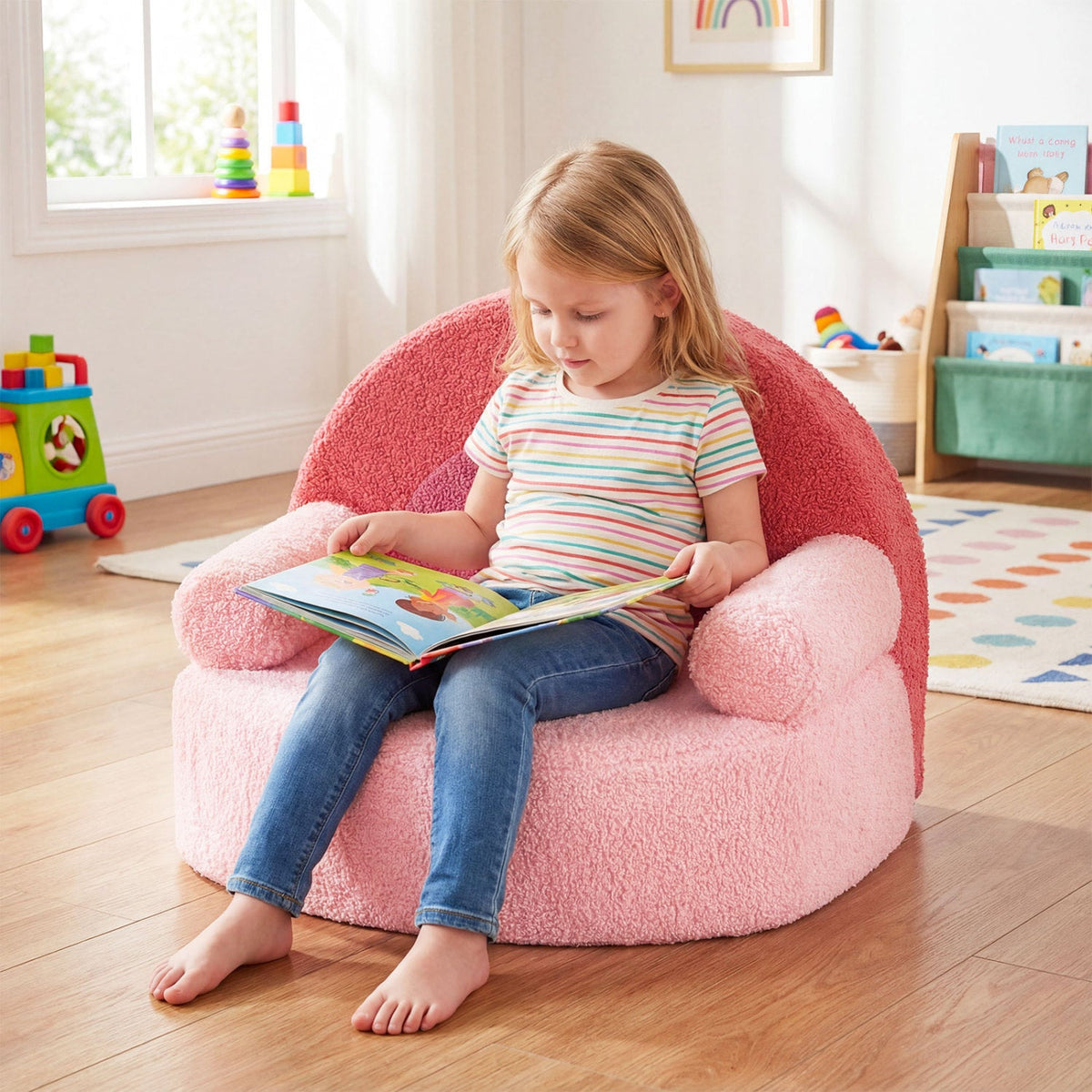 Kids Single SofaCouch with Soft Fleece Fabric Cover