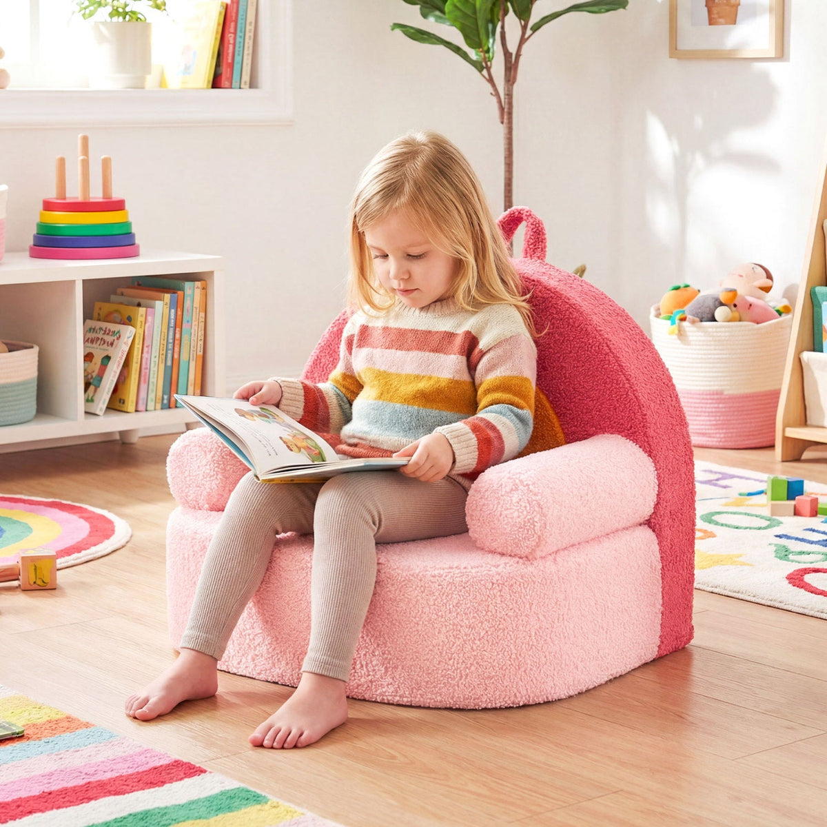Kids Single SofaCouch with Soft Fleece Fabric Cover