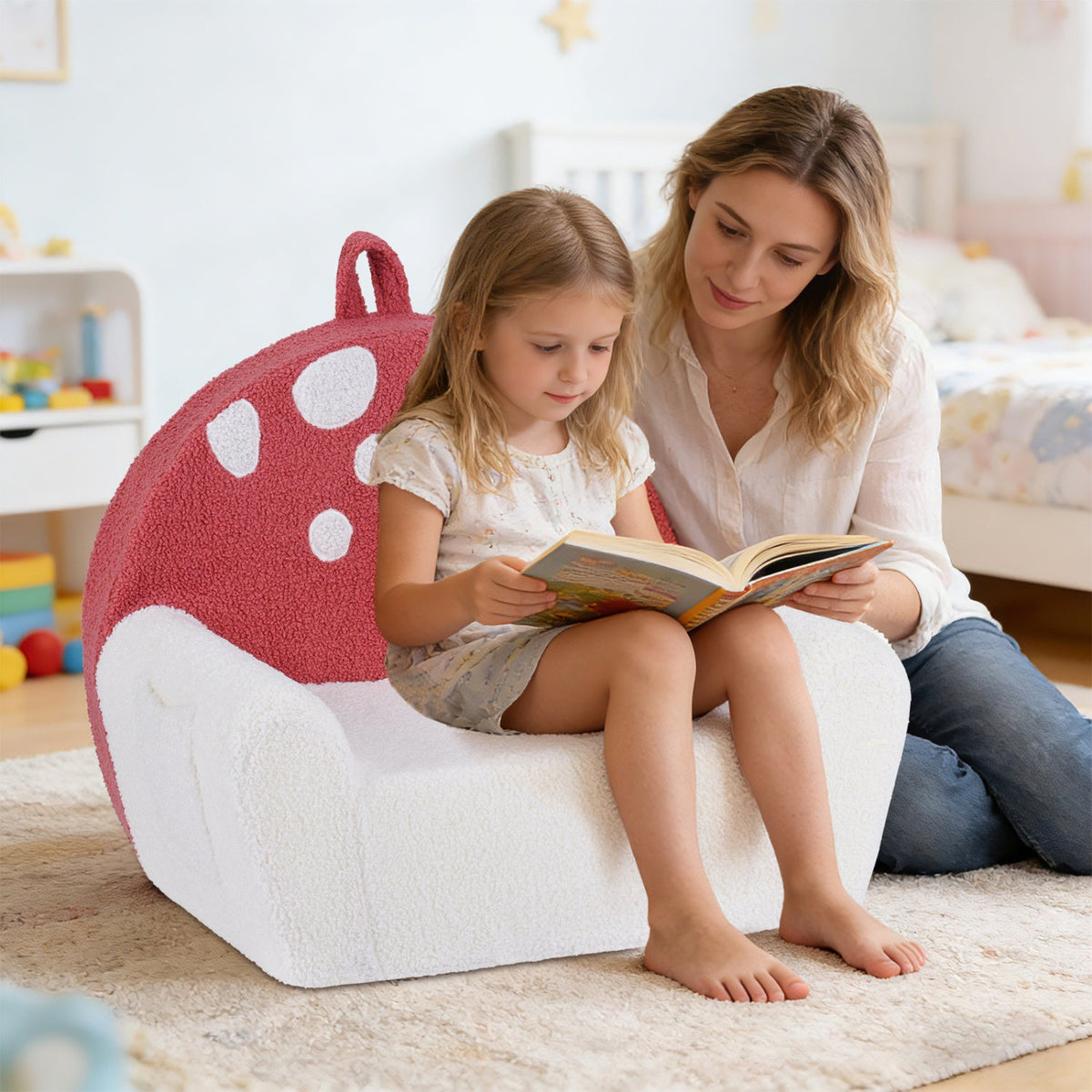 Kids Single SofaCouch with Soft Fleece Fabric Cover