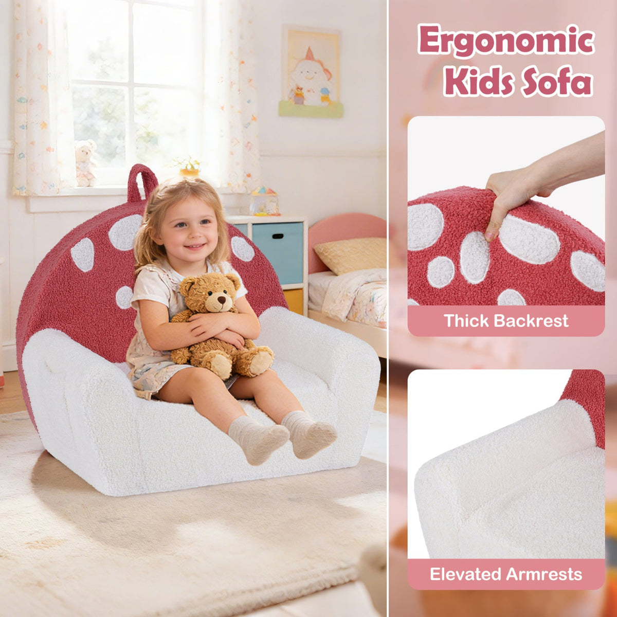 Kids Single SofaCouch with Soft Fleece Fabric Cover