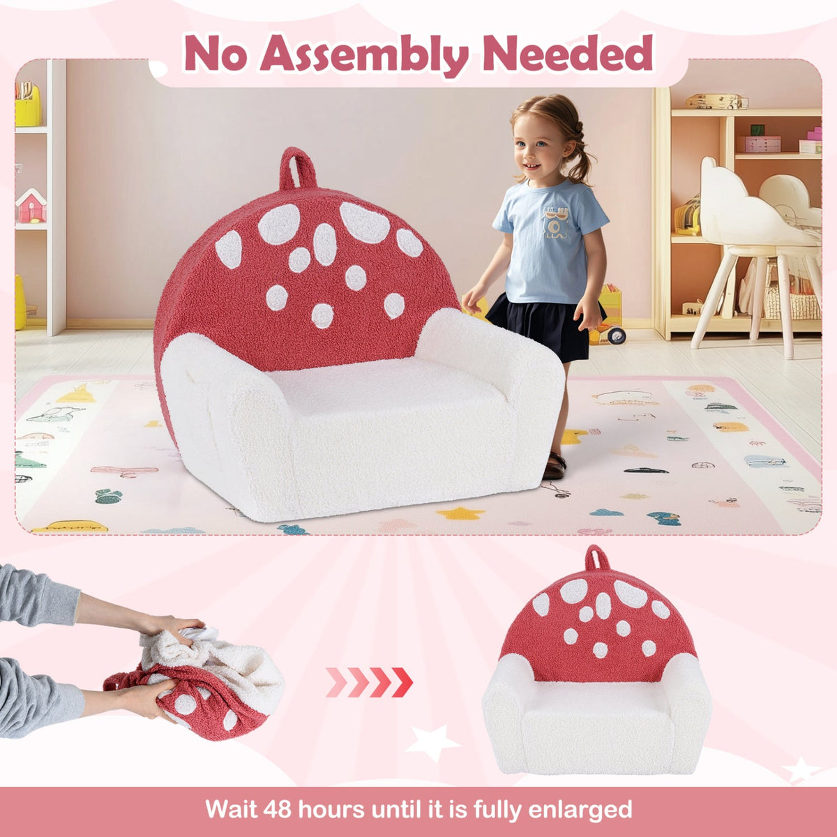 Kids Single SofaCouch with Soft Fleece Fabric Cover
