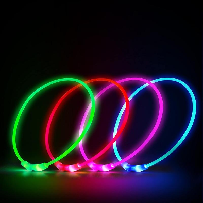 LED Dog Collar Rechargeable Light up Collars IP67 Waterproof for Night Walking Adjustable Reusable Safety Necklace for Small Medium Large Dogs in Red Pink Green Blue