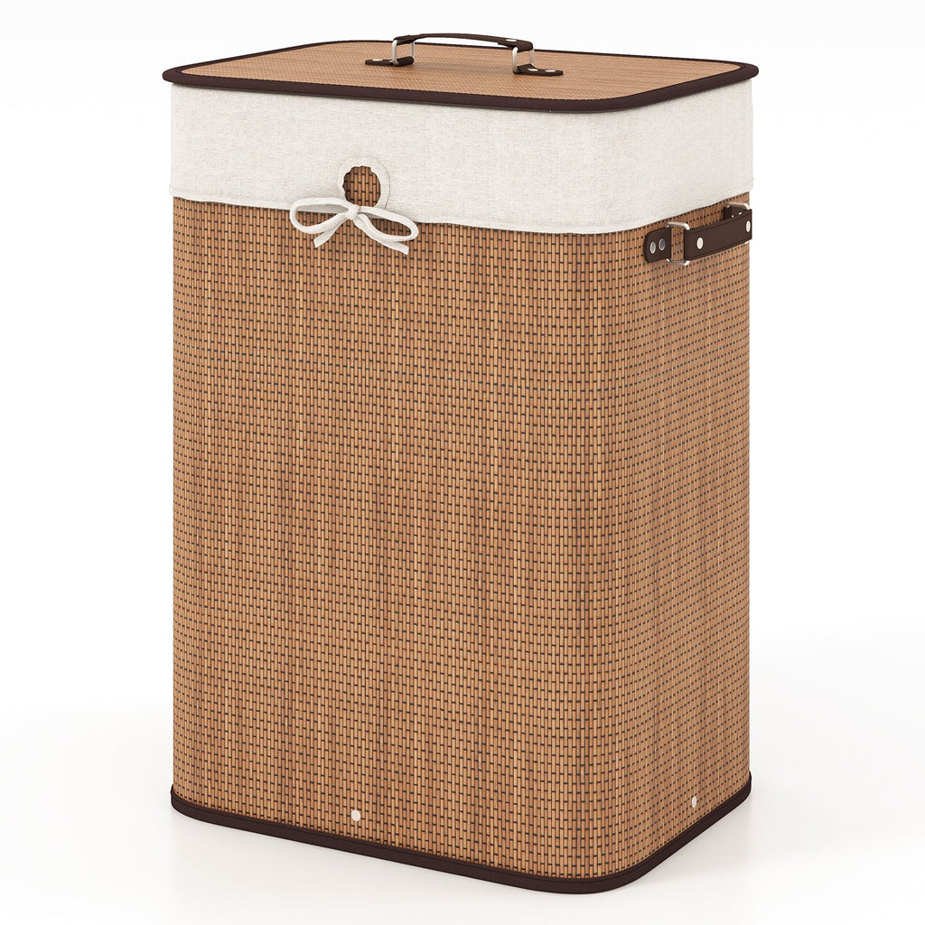 19 Gal Rectangle Laundry Basket Bamboo Clothes Hamper with Handles and Lid, Various Colors Black, Natural, White