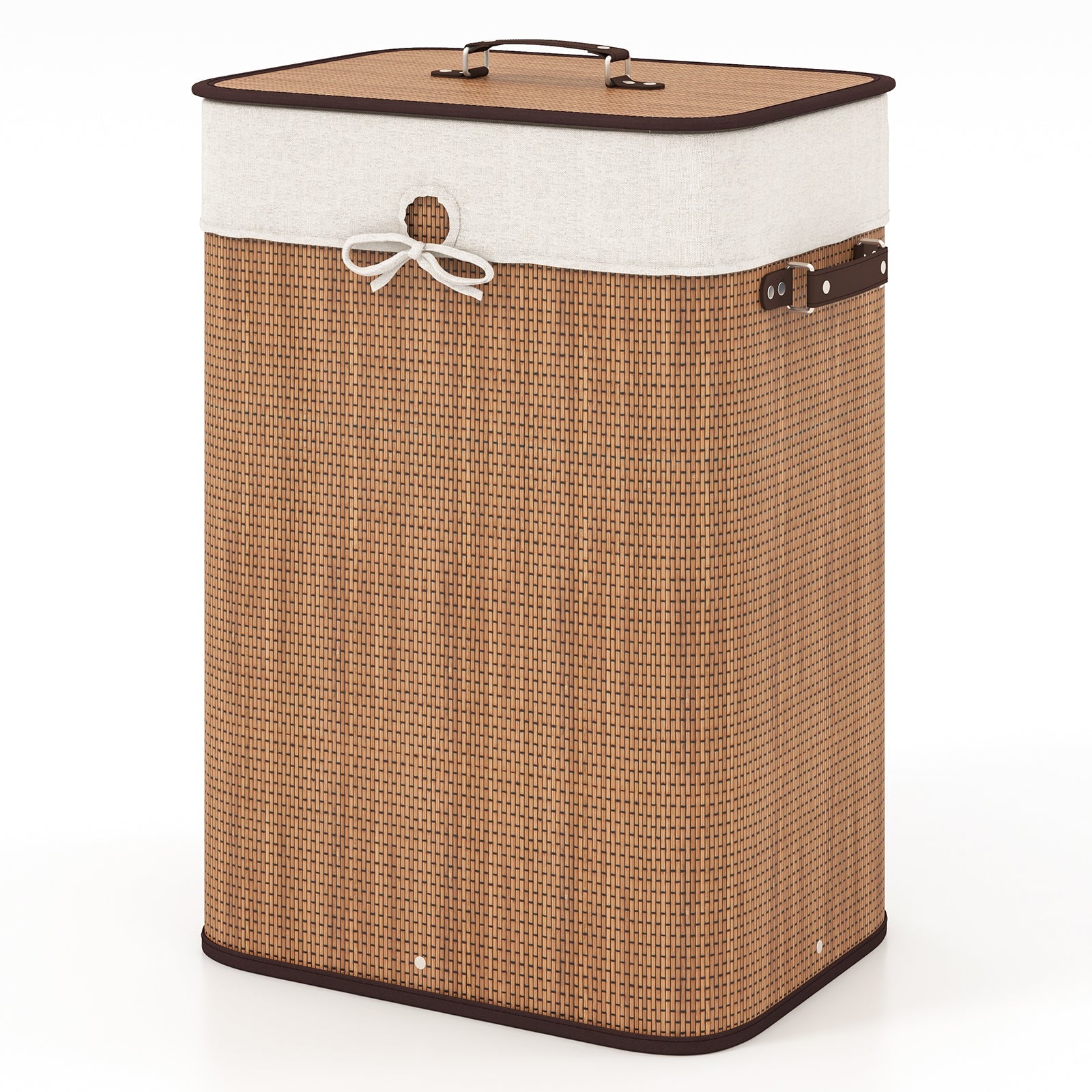 19 Gal Rectangle Laundry Basket Bamboo Clothes Hamper with Handles and Lid, Various Colors Black, Natural, White