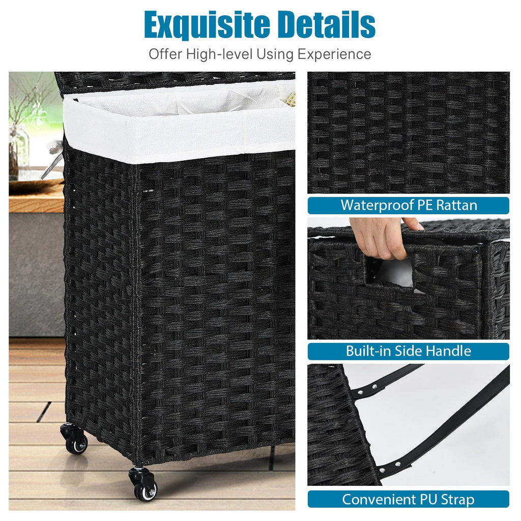 PE Rattan Laundry Hamper with Wheels and Lid