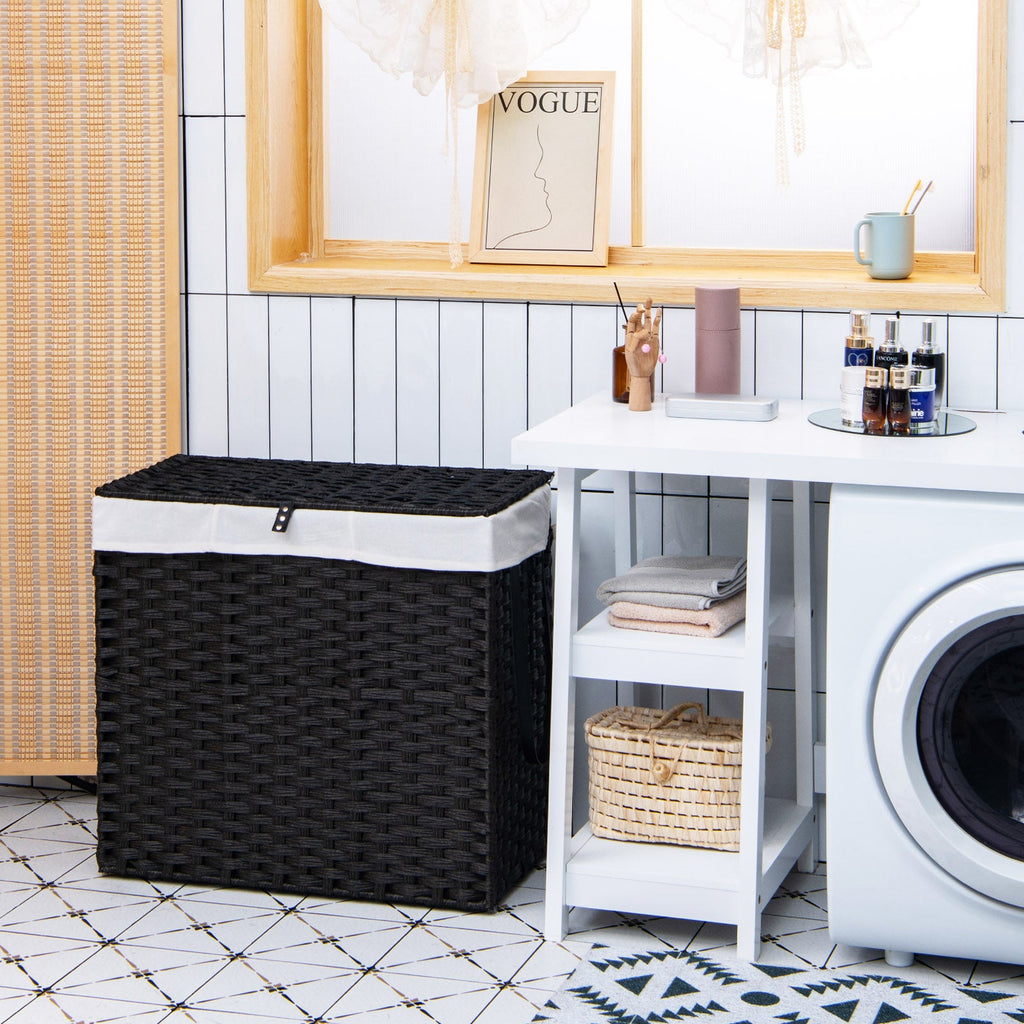PE Rattan Laundry Hamper with Wheels and Lid