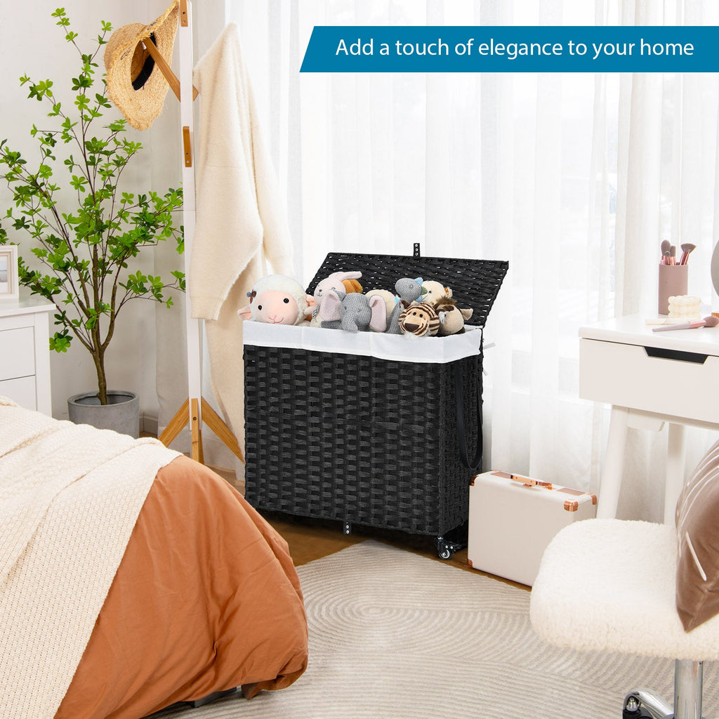 PE Rattan Laundry Hamper with Wheels and Lid
