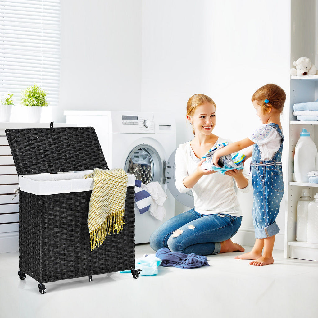 PE Rattan Laundry Hamper with Wheels and Lid