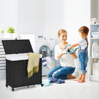 PE Rattan Laundry Hamper with Wheels and Lid