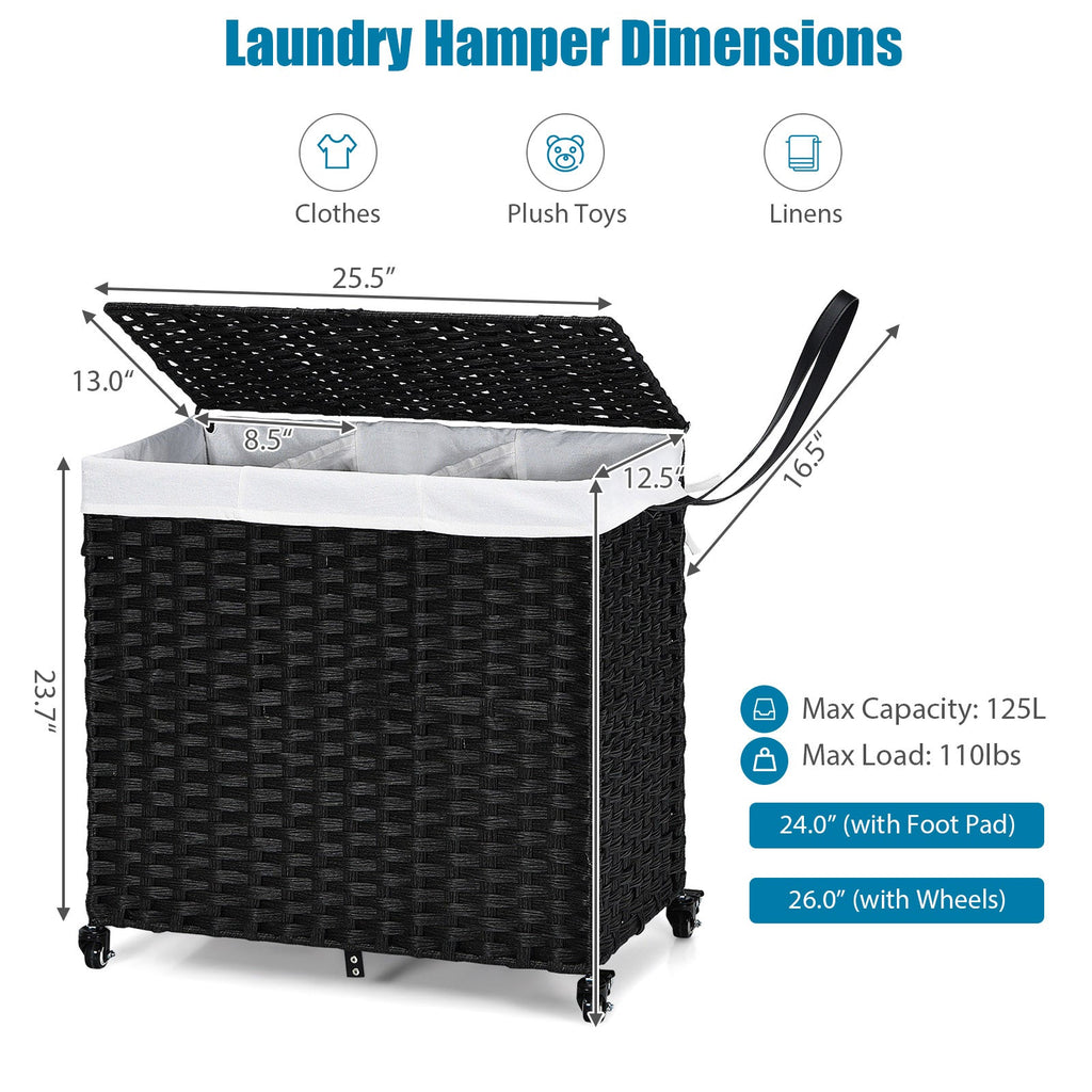 PE Rattan Laundry Hamper with Wheels and Lid