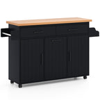 Mobile Kitchen Island Table with Trash Bag Storage for Dining Room or Kitchen - White or Black Wood