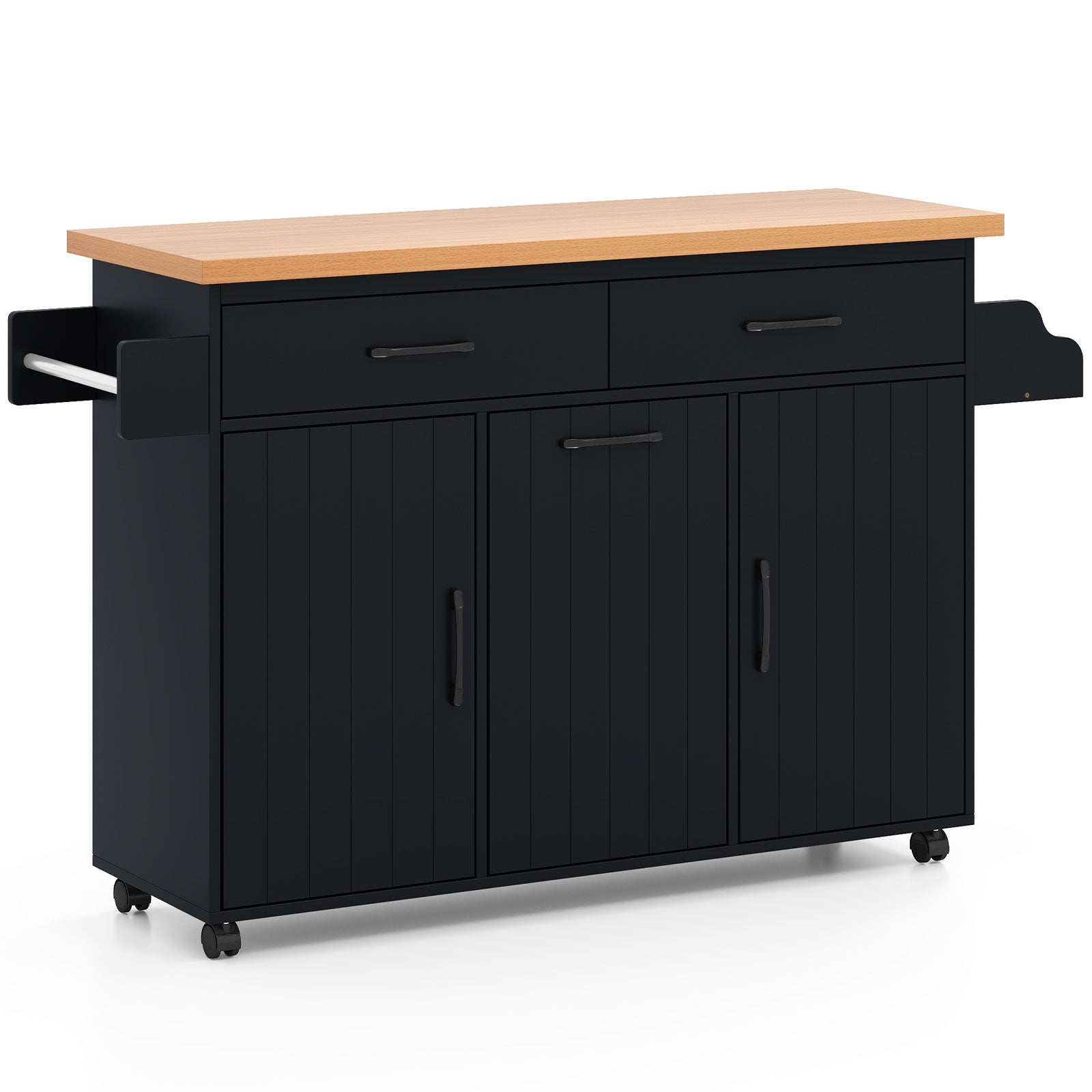 Mobile Kitchen Island Table with Trash Bag Storage for Dining Room or Kitchen - White or Black Wood