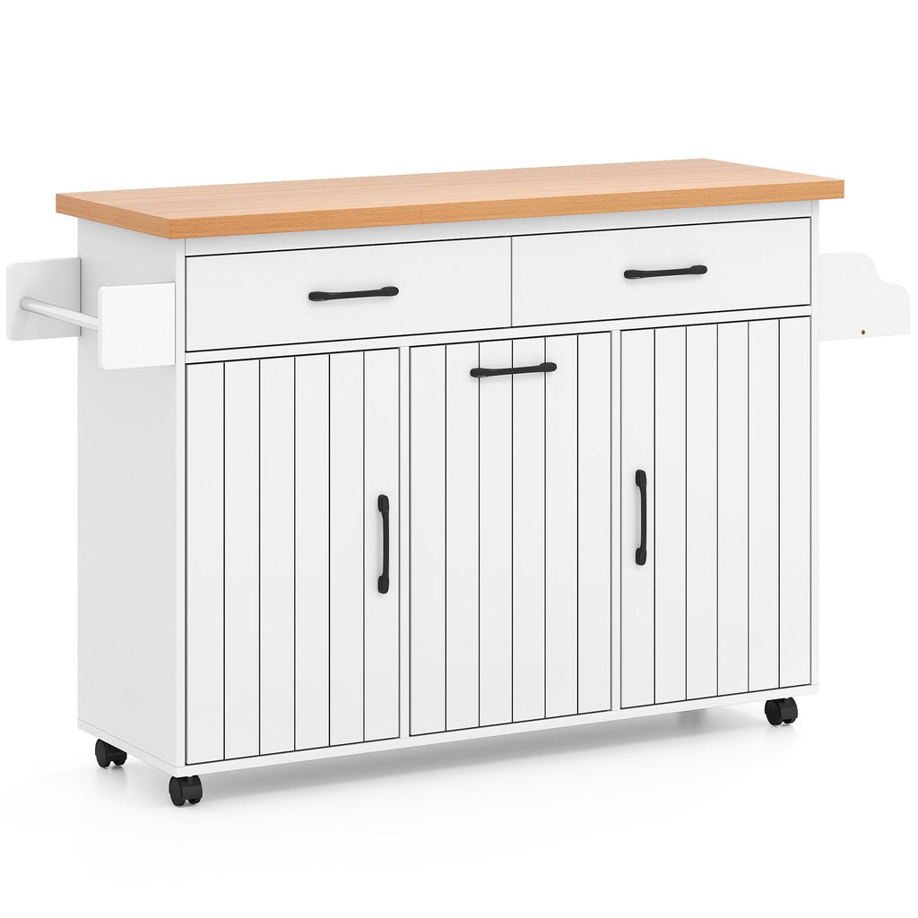 Mobile Kitchen Island Table with Trash Bag Storage for Dining Room or Kitchen - White or Black Wood