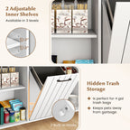 Mobile Kitchen Island Table with Trash Bag Storage for Dining Room or Kitchen - White or Black Wood